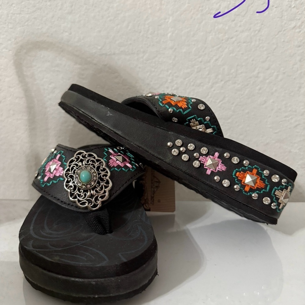Embellished Black Sandals with Multicolor Accents